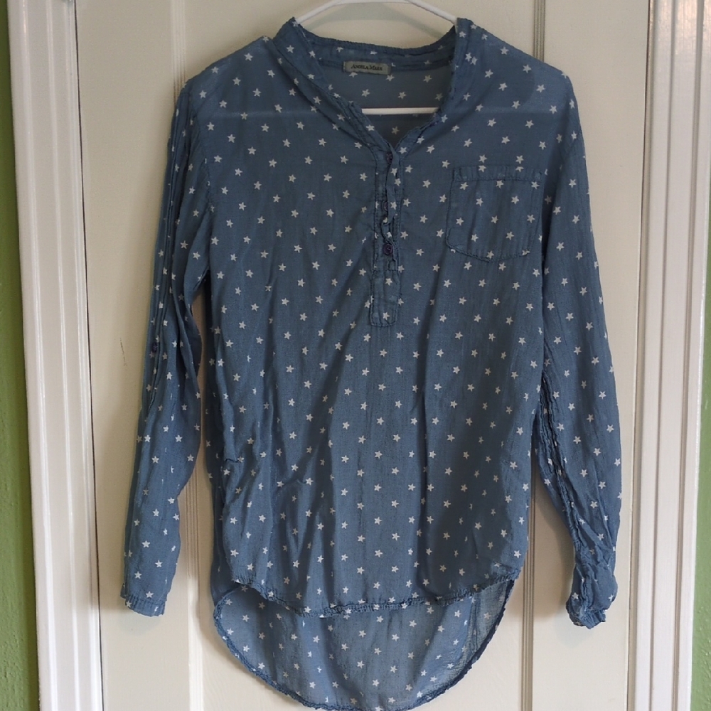 Blue Star Patterned Long Sleeve Shirt